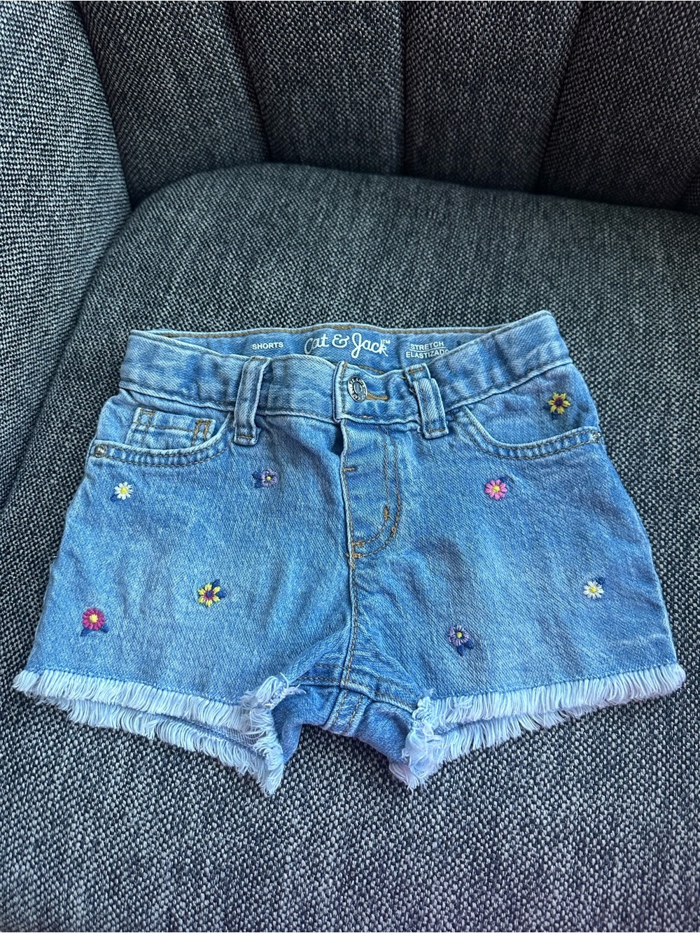 Cat & Jack Light Blue Denim Shorts with Floral Embroidery